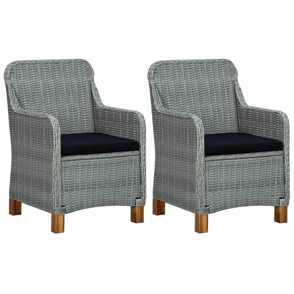 Havestole med hynder 2 stk. polyrattan lysegrå