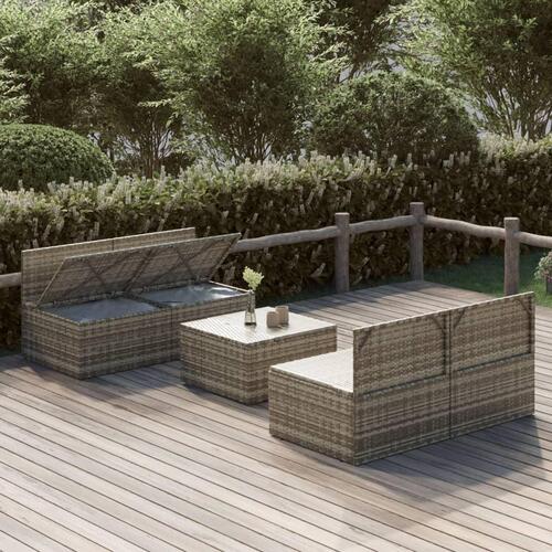 Loungesæt til haven 5 dele med hynder polyrattan grå