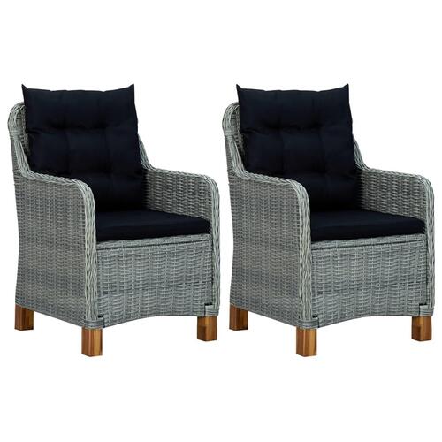 Havestole med hynder 2 stk. polyrattan lysegrå