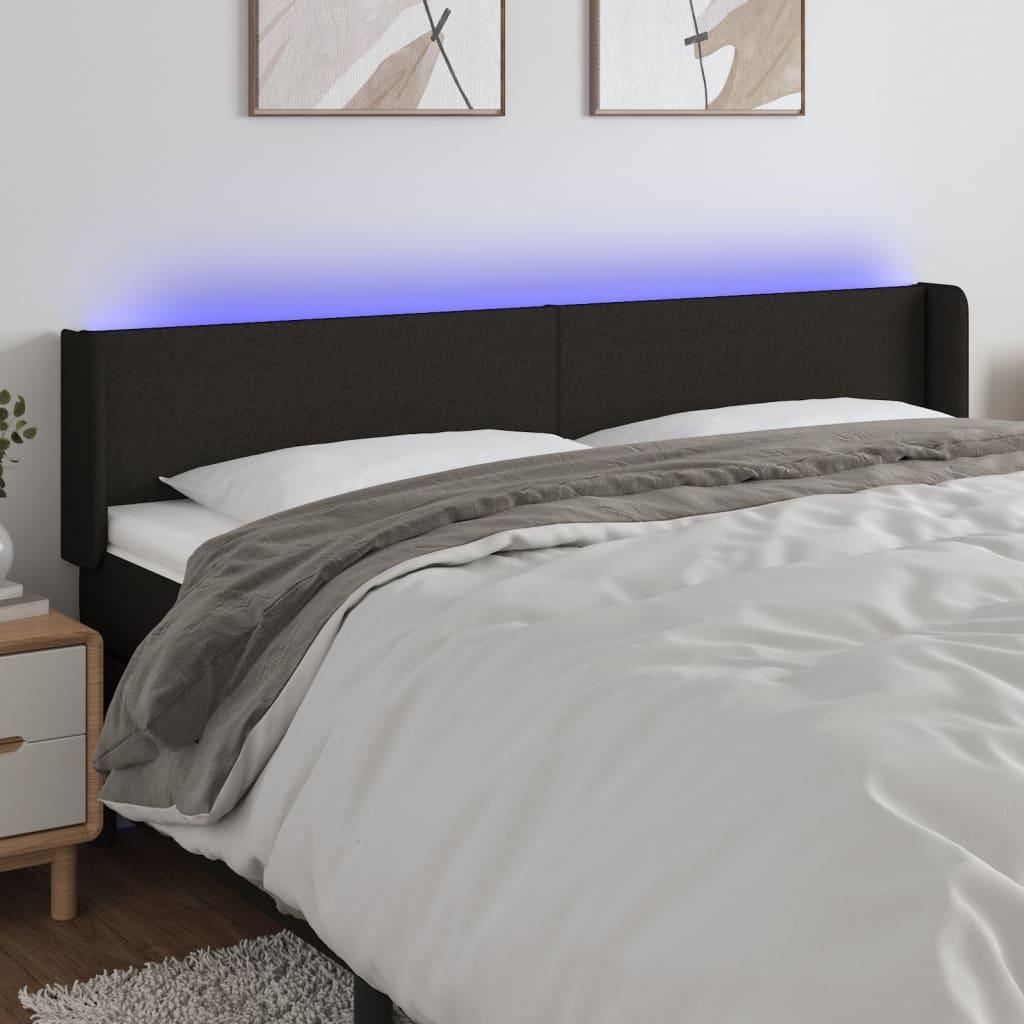 Sengegavl med LED-lys 183x16x78/88 cm stof sort billede
