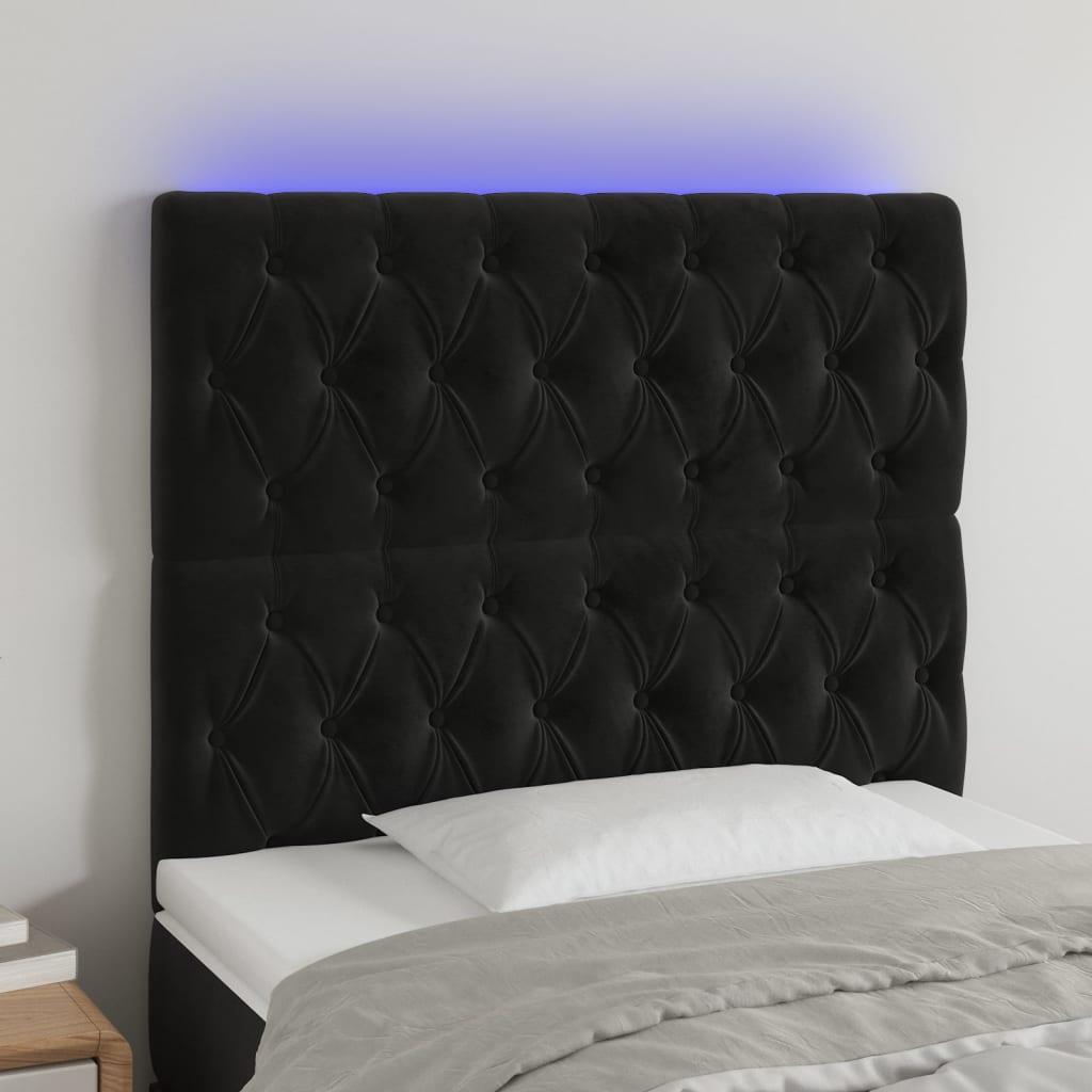 Sengegavl Med Led-Lys Velour - Sort / 100 x 7 x 118/128 cm