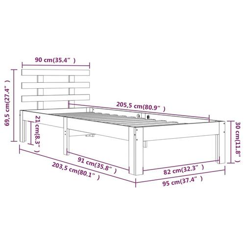 Sengeramme 90x200 cm massivt fyrretræ hvid