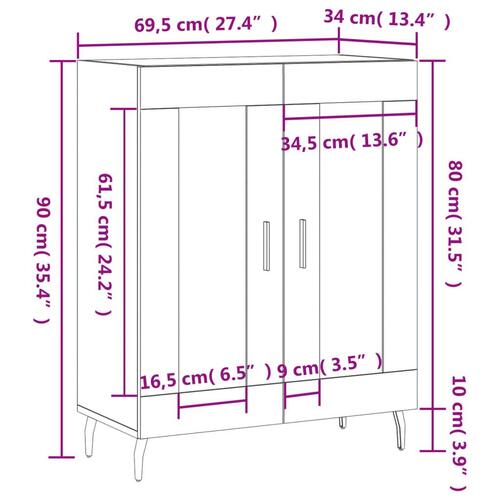 Skænk 69,5x34x90 cm konstrueret træ brun egetræsfarve