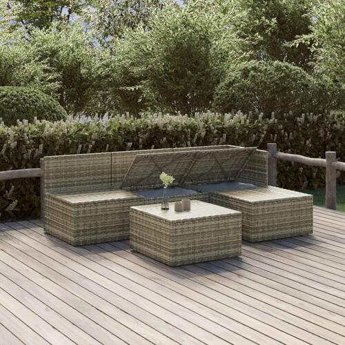 Loungesæt til haven 5 dele med hynder polyrattan grå