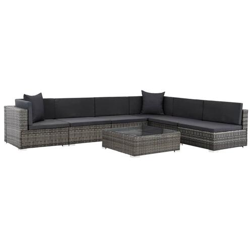 Haveloungesæt 7 dele med hynder polyrattan grå