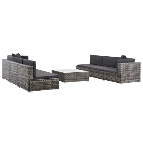 Haveloungesæt 7 dele med hynder polyrattan grå