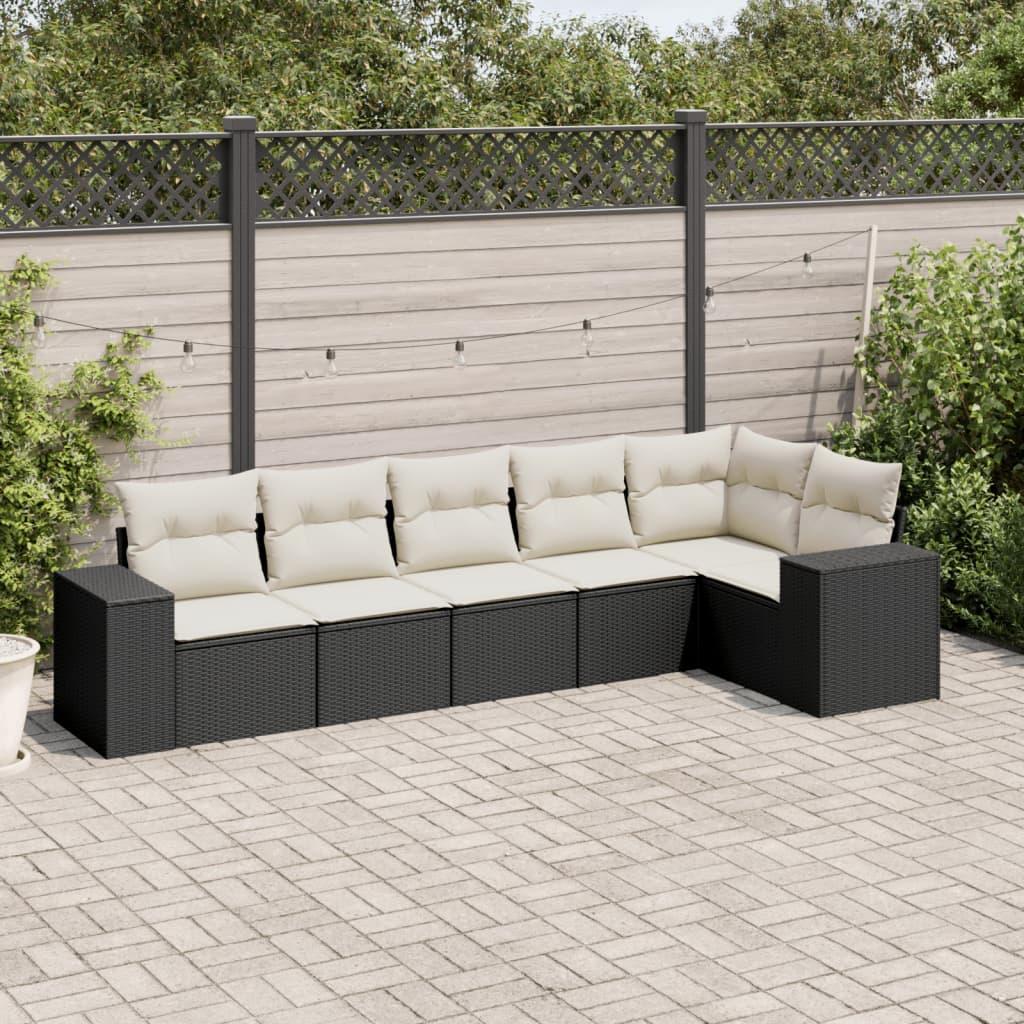 Sofasæt til haven i polyrattan - 6 dele med hynder, sort
