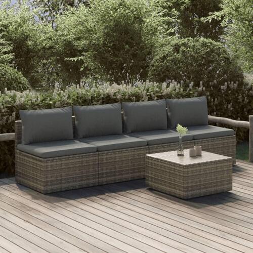 Loungesæt til haven 5 dele med hynder polyrattan grå