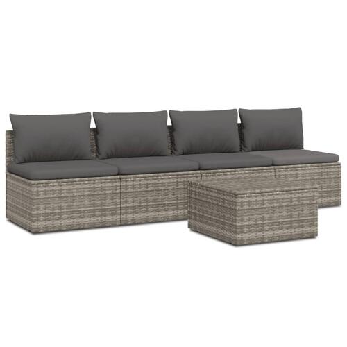 Loungesæt til haven 5 dele med hynder polyrattan grå