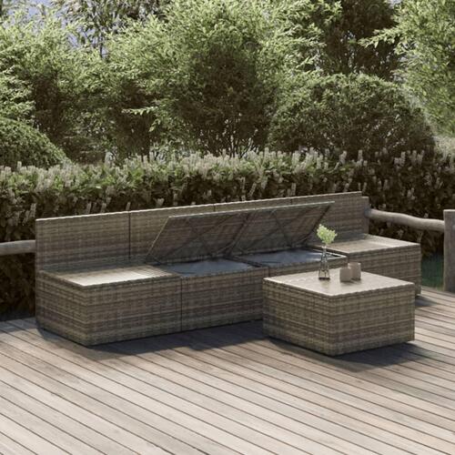 Loungesæt til haven 5 dele med hynder polyrattan grå