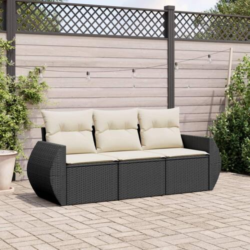 Sofasæt til haven 3 dele med hynder polyrattan sort