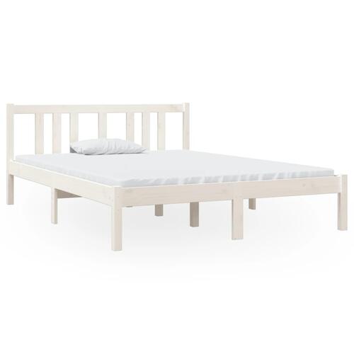 Sengeramme 135x190 cm dobbelt massivt fyrretræ hvid