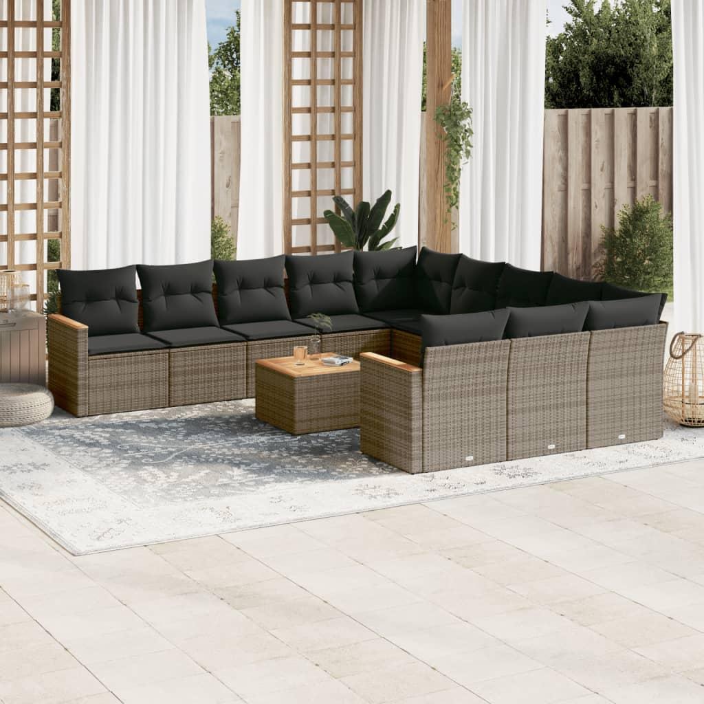 Sofasæt til haven 12 dele med hynder polyrattan grå billede