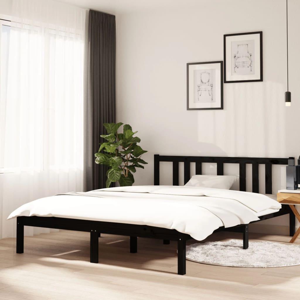 Sengeramme 140x190 cm massivt fyrretræ sort