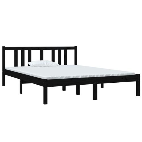 Sengeramme 140x190 cm massivt fyrretræ sort