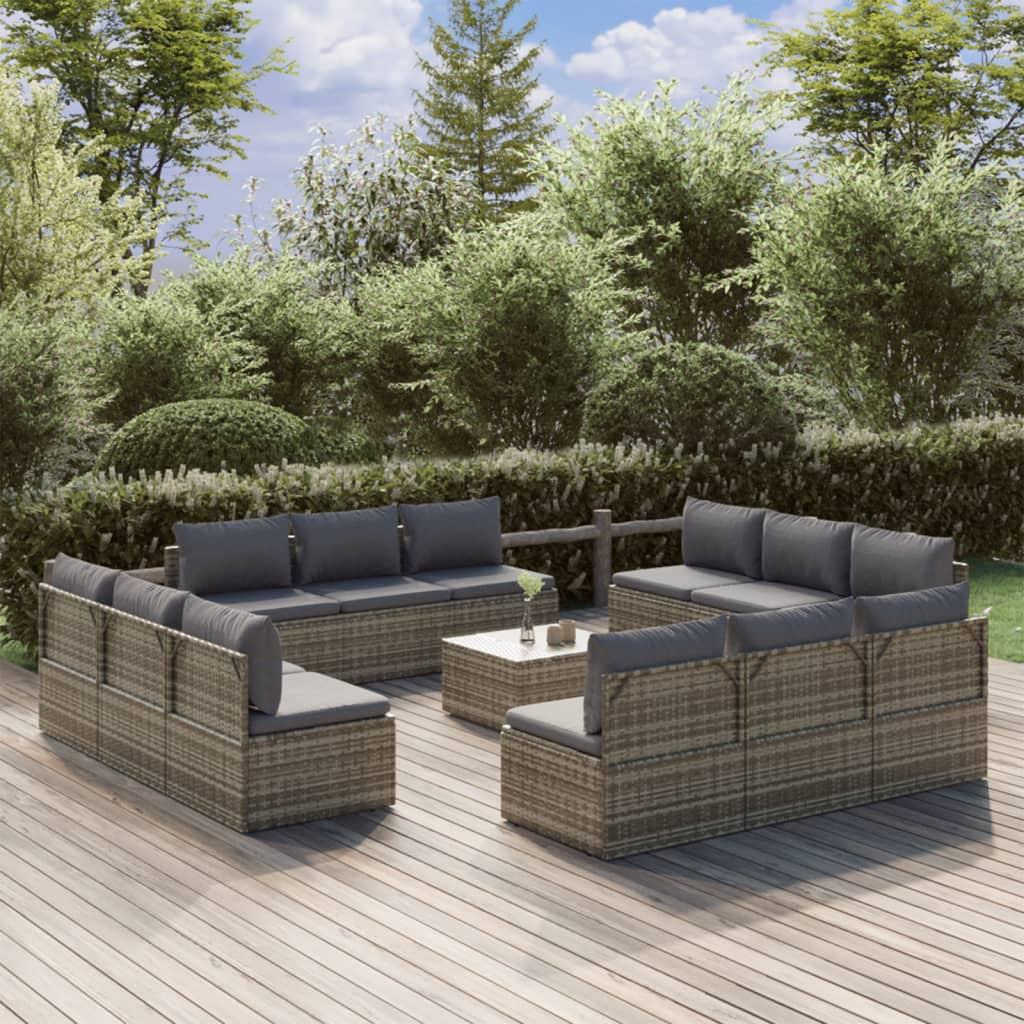 Loungesæt til haven 13 dele med hynder polyrattan grå