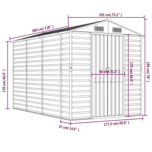 Haveskur 191x300x198 cm galvaniseret stål lysebrun