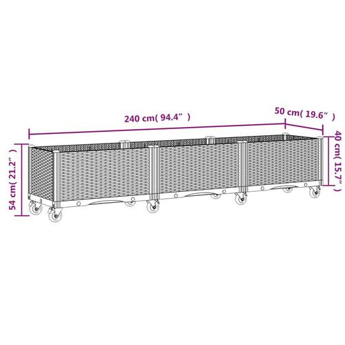 Plantekasse med hjul 240x50x54 cm PP hvid