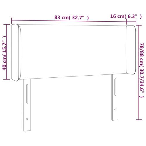 Sengegavl med LED-lys 83x16x78/88 cm fløjl lysegrå