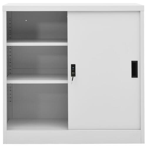 Kontorskab med skydedøre 90x40x90 cm stål lysegrå