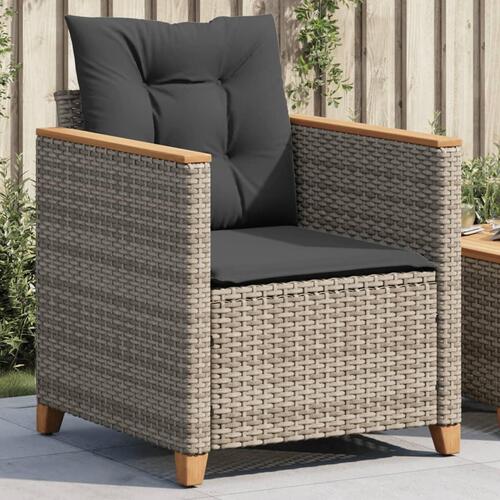 Havestol med hynder polyrattan grå