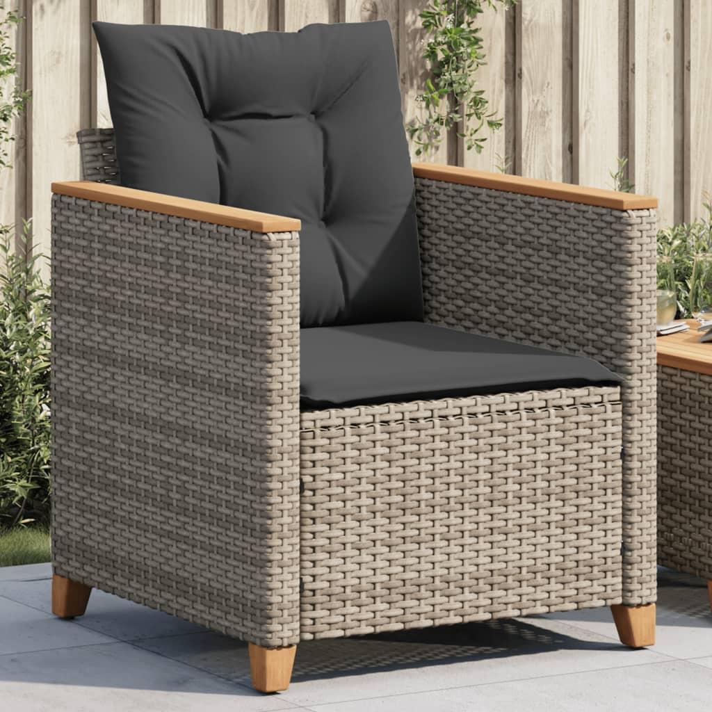 Havestol med hynder polyrattan grå