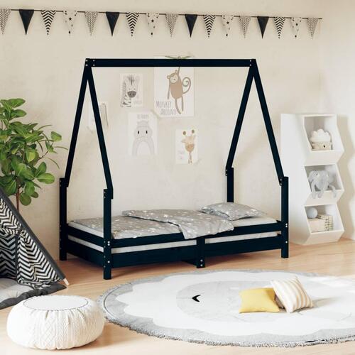 Sengeramme til juniorseng 70x140 cm massivt fyrretræ sort