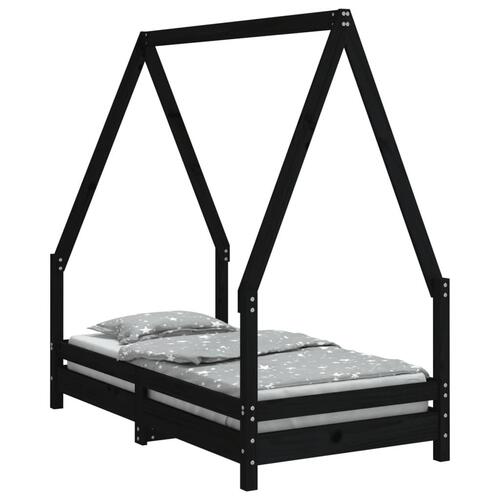 Sengeramme til juniorseng 70x140 cm massivt fyrretræ sort