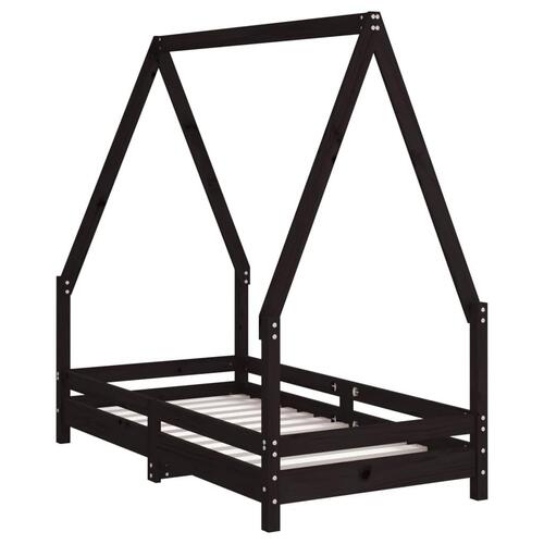 Sengeramme til juniorseng 70x140 cm massivt fyrretræ sort