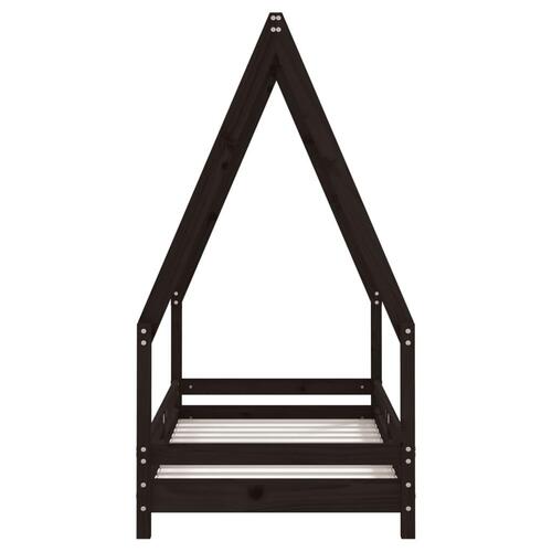 Sengeramme til juniorseng 70x140 cm massivt fyrretræ sort