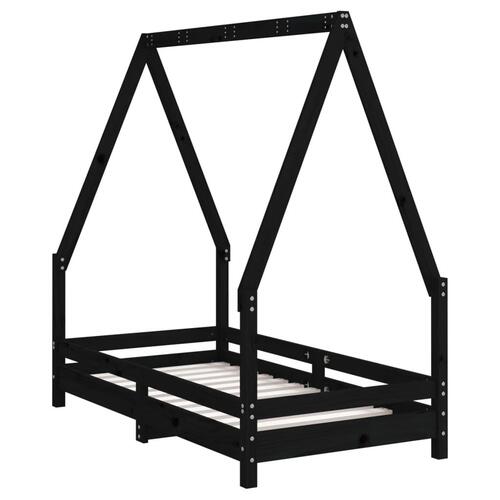 Sengeramme til juniorseng 70x140 cm massivt fyrretræ sort