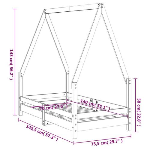 Sengeramme til juniorseng 70x140 cm massivt fyrretræ sort