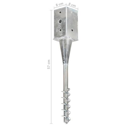 Jordpløkker 2 stk. 8 x 8 x 57 cm galvaniseret stål sølvfarvet