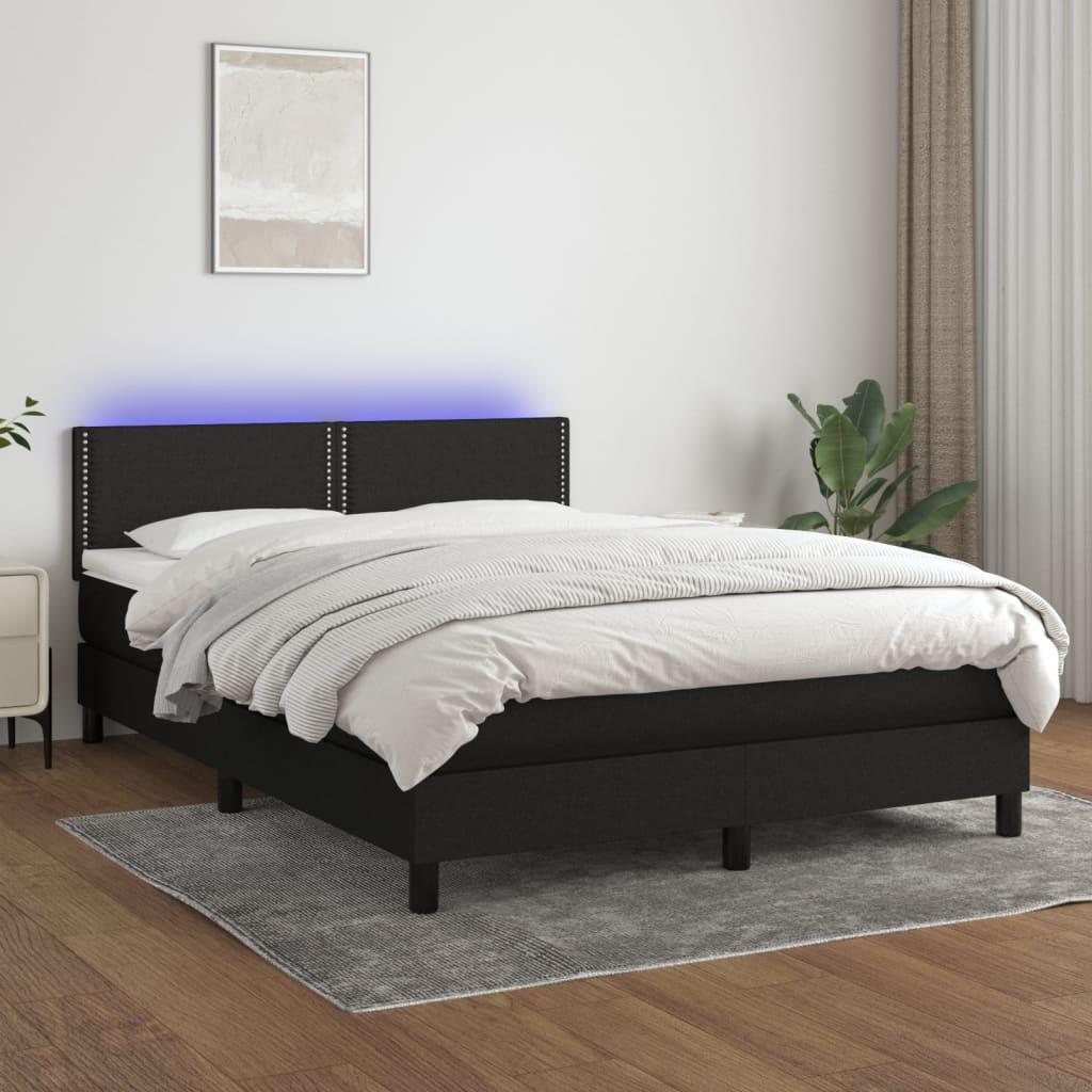 Kontinentalseng med LED-lys 140×200 cm - stof, sort billede