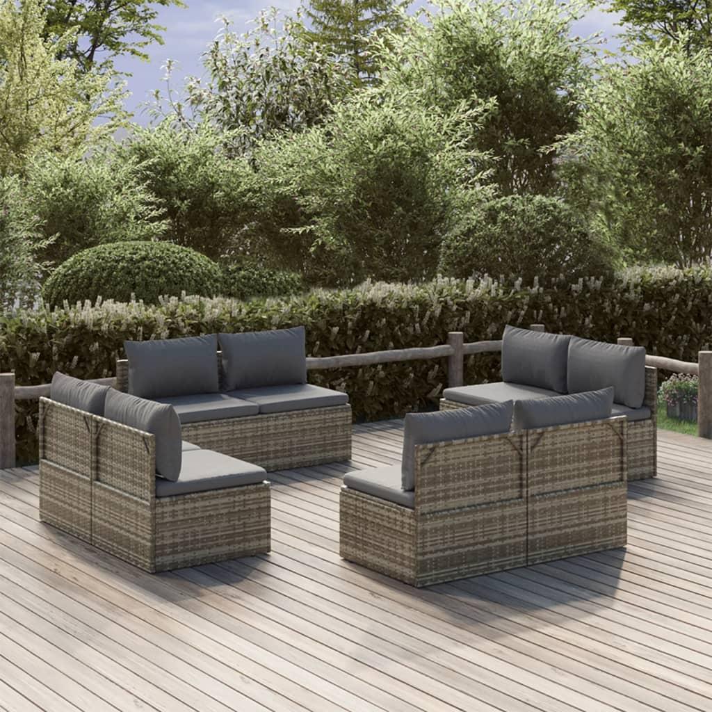 Midtermoduler til havesofa 8 stk. 57x57x56 cm polyrattan grå