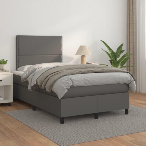 Kontinentalseng med madras 120×190 cm i kunstlæder - grå