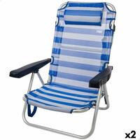 Strandstol Aktive Foldbar Pude Hvid Blå 48 x 84 x 46 cm (2 enheder)