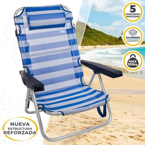 Strandstol Aktive Foldbar Pude Hvid Blå 48 x 84 x 46 cm (2 enheder)