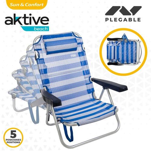 Strandstol Aktive Foldbar Pude Hvid Blå 48 x 84 x 46 cm (2 enheder)