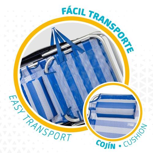 Strandstol Aktive Foldbar Pude Hvid Blå 48 x 84 x 46 cm (2 enheder)