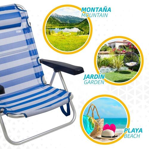 Strandstol Aktive Foldbar Pude Hvid Blå 48 x 84 x 46 cm (2 enheder)