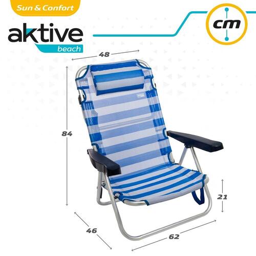 Strandstol Aktive Foldbar Pude Hvid Blå 48 x 84 x 46 cm (2 enheder)