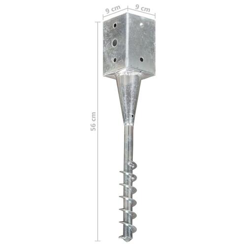Jordpløkker 6 stk. 9 x 9 x 56 cm galvaniseret stål sølvfarvet