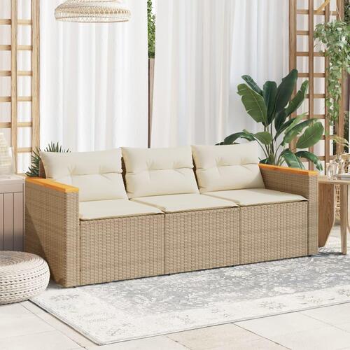 3-personers havesofa med hynder polyrattan beige