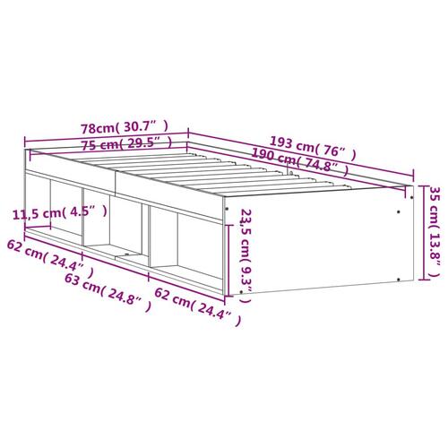 Sengeramme 75x190 cm sonoma-eg