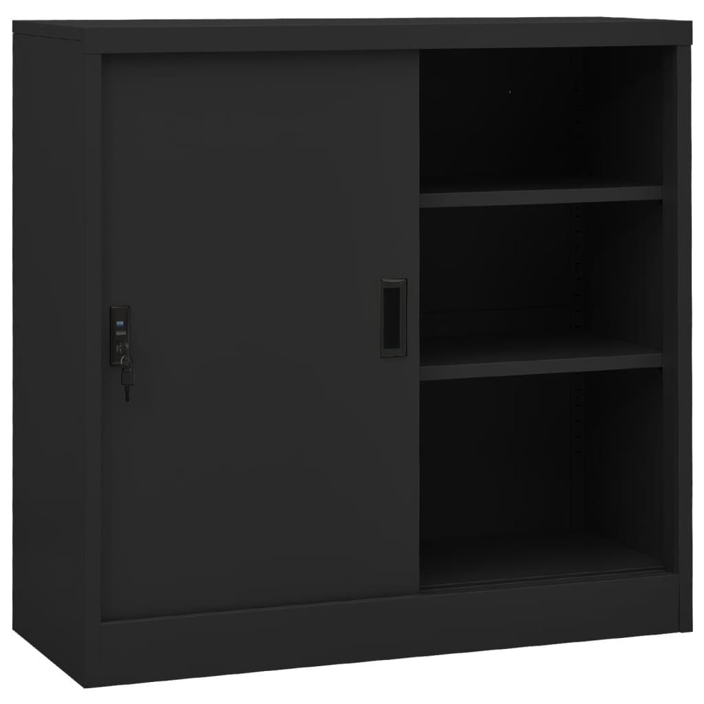Kontorskab med skydedøre 90x40x90 cm stål antracitgrå