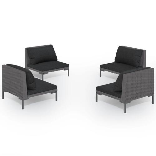 Loungesæt til haven 4 dele med hynder polyrattan mørkegrå
