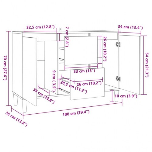 Skænk 101x35x70 cm konstrueret træ sort højglans