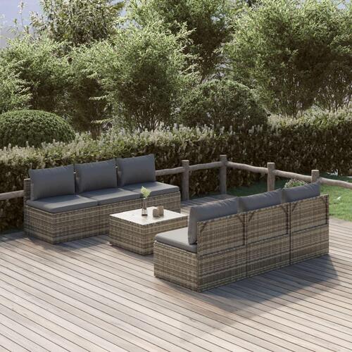 Loungesæt til haven 7 dele med hynder polyrattan grå