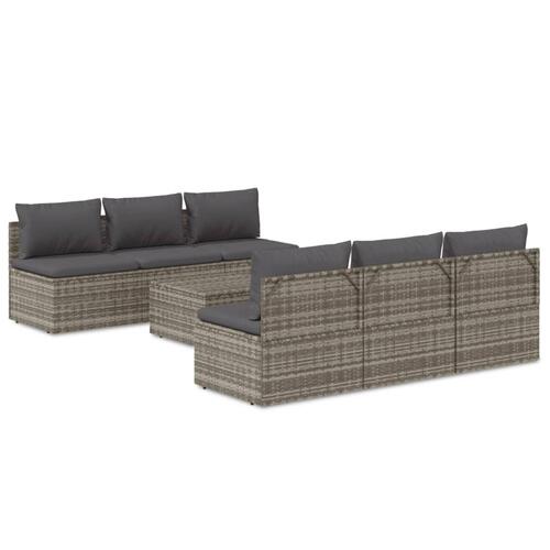 Loungesæt til haven 7 dele med hynder polyrattan grå